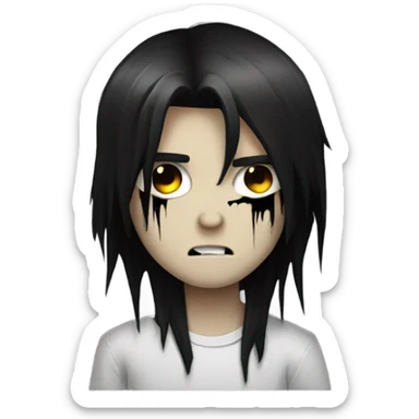 boy zombie with black hair emo creepy  long hair scary, black eyes sticker