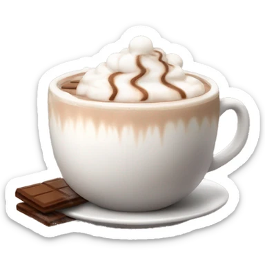 A steaming cup of hot chocolate with whipped cream and marshmallows sticker