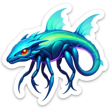 Exotic futuristic bioluminescent translucent transparent lush warm-colored neon-glowing iridescent Fakémon-Fionbri-Vernid-creature sticker