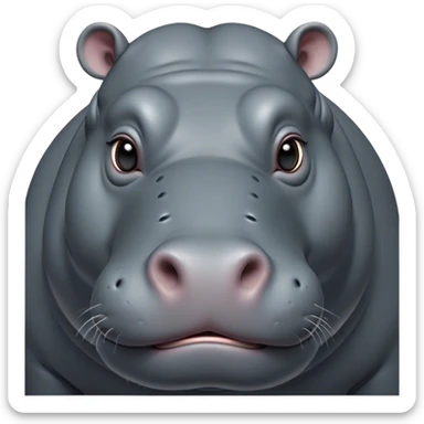 Cinematic Noble Hippo Portrait Emoji, Poised and regal, with a massive, robust build and a smooth, well-groomed slate-gray hide, deep-set soulful eyes, Simplified yet sharp and sophisticated features, highly detailed, glowing with a soft, dignified glow, high shine, intelligent and calm, stylized with an air of riverine majesty, focused and attentive, soft glowing outline, capturing the essence of a watchful and confident water-dweller, so majestic it feels as though it could lumber out of the screen with effortless authority! sticker