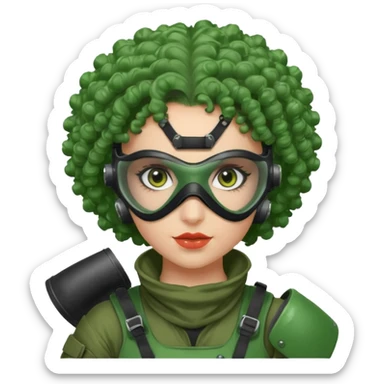green curly haired painitball player with big earrings sticker