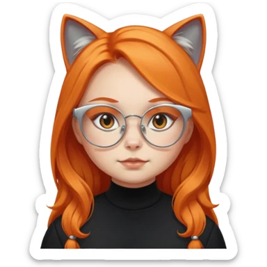girl with chubby cheeks, very long orange hair, and silver cat eye glasses. Black clothes sticker