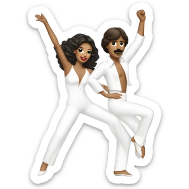 Studio 54 brunette couple dancing wearing a white jumpsuit sticker