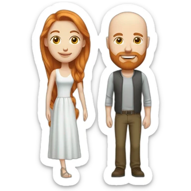Bearded bald white man and girlfriend with long ginger hair sticker