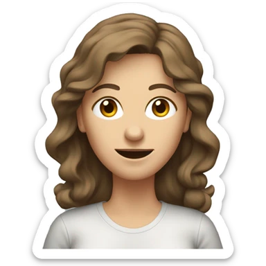 A middle-aged European woman, thin, with long, wavy brown hair. The woman has jeans and a loose T-shirt. She wears dark sneakers. sticker