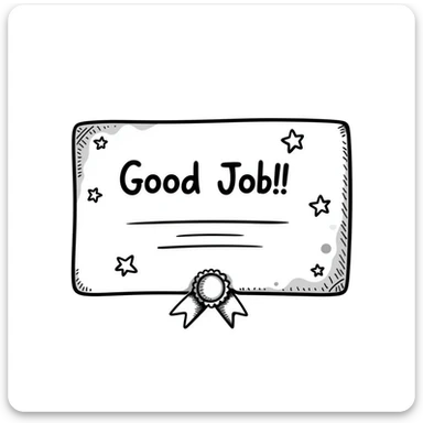 Simple diploma-style certificate with "Good Job!" text and star decorations sticker
