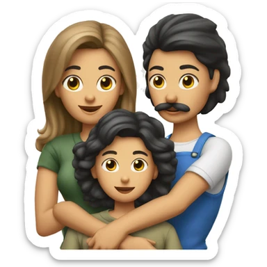 Familia de 3 personas madre tez clara joven con bigote adolescente y mujer adolescente un perro yorkshire sticker