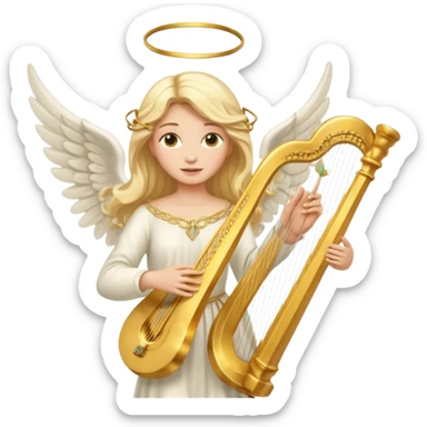 Female angel holding harp with flowing hair sticker