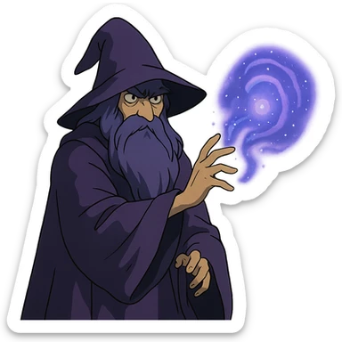 mysterious purple wizard casting a spell sticker