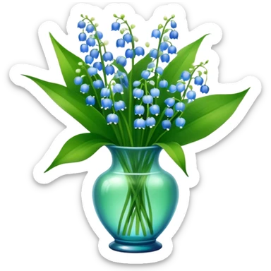 bouquet of blue lily of the valley in a green glass vase  sticker