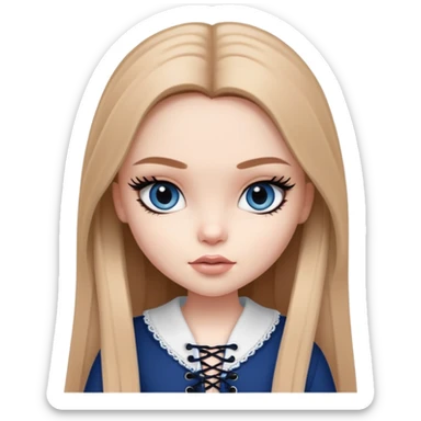 pretty bratz girl, long straight light brown hair, dark blue eyes, black eyeliner, pale skin, light girly clothes with laces sticker