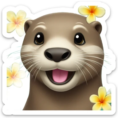 Otter with hawaian flower sticker