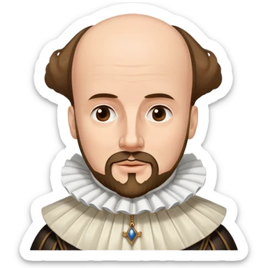 William Shakespeare portrait with elizabethan ruff collar and balding head with hair on sides sticker