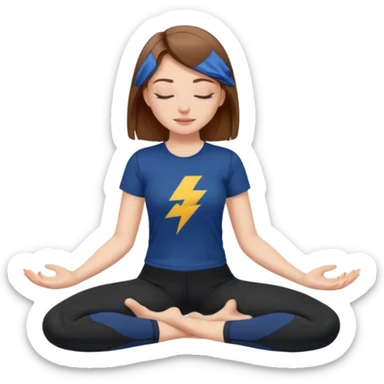Brown long haired white girl with closed eyes in dark blue leggings and a black skims t-shirt sits on the splits sticker