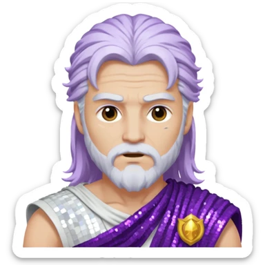Jupiter Thunder God with long white hair, purple sequin toga sticker