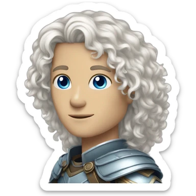 white androgynous guy white long curly hair armor blue eyes sticker