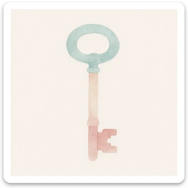 soft watercolor illustration in a minimalist, modern style, a key, pastel colors, delicate linework, gentle whimsical mood, minimal soft shading sticker