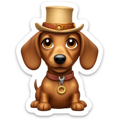 small wiener dog wearing spinning wheel hat sticker