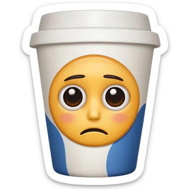 Create an emoji of a coffee cup ☕ with dark circles under its eyes, looking more tired than the drinker. sticker