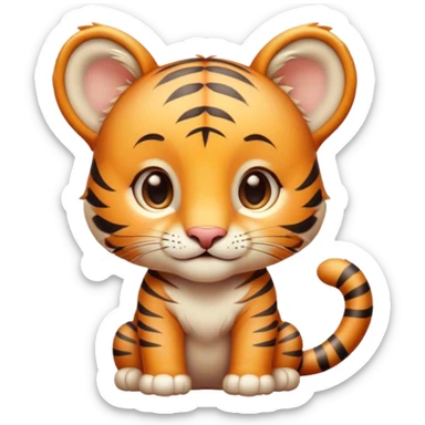 Cinematic Cute Tiger Cub Portrait Emoji, Head tilted playfully and inquisitively, with an adorably compact form accented by subtle stripes and round, sparkling eyes full of wonder, Simplified yet irresistibly adorable features, highly detailed, glowing with a warm, inviting wild glow, high shine, affectionate and lively, stylized with a touch of whimsical feline cuteness, soft glowing outline, capturing the essence of a mischievous yet loving tiger cub that seems as if it could leap out of the screen into your arms! sticker