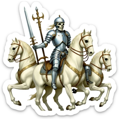 aesthetic shiny glowing divine lighting, oil paint - ivory The Four Horsemen of the Apocalypse, based on a graphic by Albrecht Dürer sticker