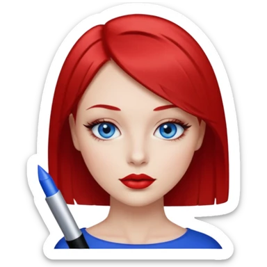 una chica con los labios y los ojos maquillados, de piel blanca con el pelo liso corto pelirrojo y ojos celeste sticker