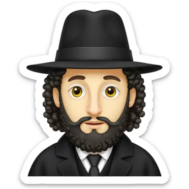 Stereotypical Hasidic Jewish Rabbi, with curly hair on the sides and long nose, yellow skin sticker