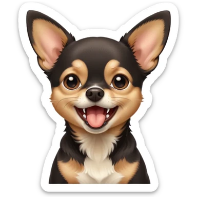 A high-resolution digital illustration of a cute black and tan chihuahua yawning. portrait in a clean, semi-realistic style sticker