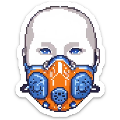 Pixelated blue VO2 max face mask with breathing tubes and valves, no person sticker