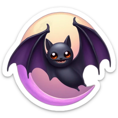 purple black vampire bat wings flying in front of large dripping crescent moon sticker