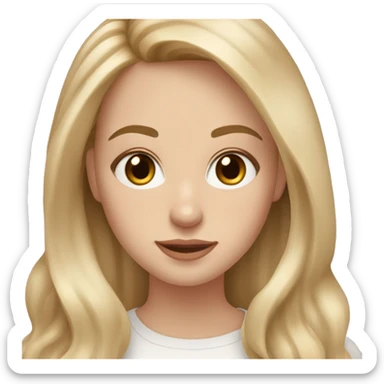 White girl. Light brown eyes. A little pulled. Soft blonde locks. Long hair. Holding an iPhone 13 pro max sticker