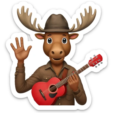 A man with a moose head in alaska pointing a red guitar directly up in the air. Make the graphics gritty and realistic like the moose man is a villian in a high budget batman movie. It needs to be 100 times more dark themed and realistic. Like your batman characters  sticker