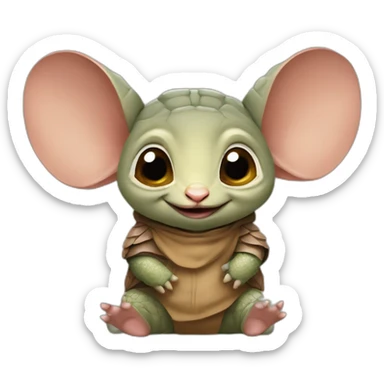 cuty armadillo similar to baby yoda with a moartboard sticker