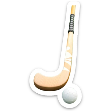 A field hockey stick and ball positioned on a vibrant green grass field, with the goalposts and clear field markings in the background. The scene highlights the lush, well-maintained turf, emphasizing the speed and precision of the sport in an energizing outdoor setting. sticker
