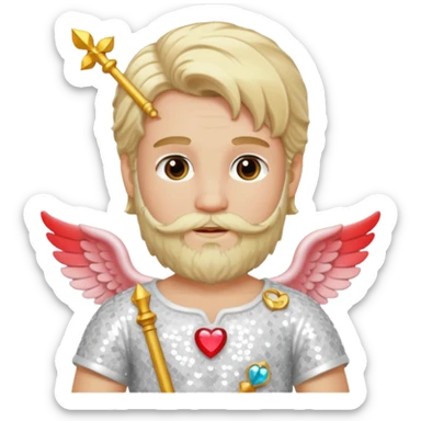 Cupid, God of Love from Gods and Goddesses with long blond hair and beard, ivory sequin outfit sticker
