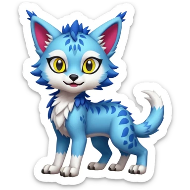 Colorful tropical kawaii cute Lynx-Trico-Sergal-Wolf-Vernid-Fakémon-Pokémon-creature (full body) sticker