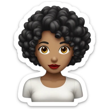 A girl with red lips and black curly hair sticker