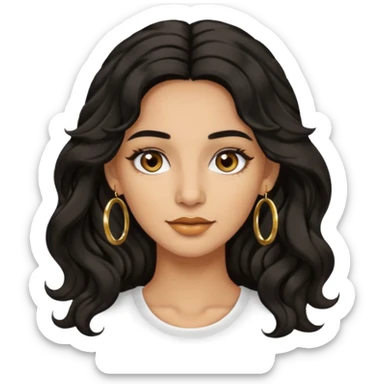 woman with olive skin, brown eyes and long lashes, and long black wavy hair and gold hoop earrings sticker