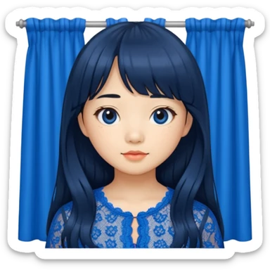 Long hair asian girl with curtain bangs with a blue lace top on  sticker