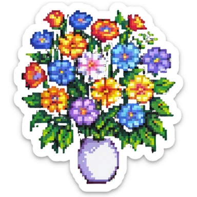 simple colorful bouquet of flowers in pixel art style sticker