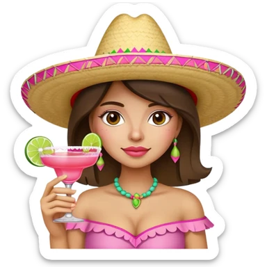 Girl with sombrero and pink margarita sticker
