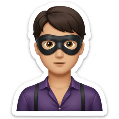 brunette young adult man with leather eye mask and leather halter neck blouse sticker