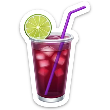 maroon purple cocktail with a lime wedge in the drink in a plastic cup with lid and straw - no lime on edge

 sticker