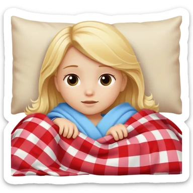 Blonde little girl laying on the couch with a blanket sticker