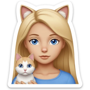 menina loira escura com olhos de cor mel com uma gata branca com olhos azuis sticker