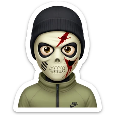 make a, zombie, boy, blackhair with a ski mask pull from nike ou syna, creepy expression emoji sticker