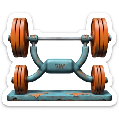 Gym facade with a sign featuring giant weights. sticker