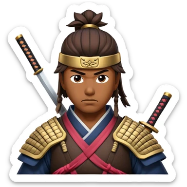 Cinematic Realistic Samurai Pop Culture Emoji, depicted with a noble, stoic portrayal of a samurai warrior rendered with crisp detail and dramatic, traditional lighting. sticker