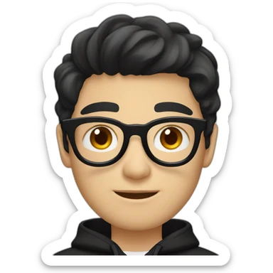 White boy wearing glasses in a black hoodies with wavey black hair sticker