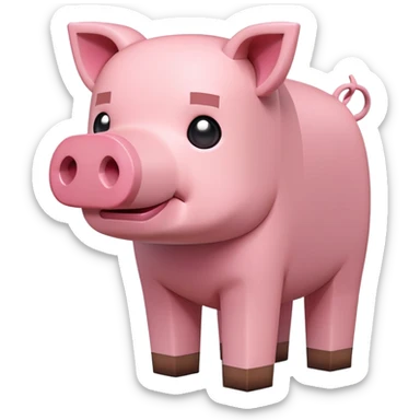 Minecraft pig, full body, pink blocky animal with square head sticker